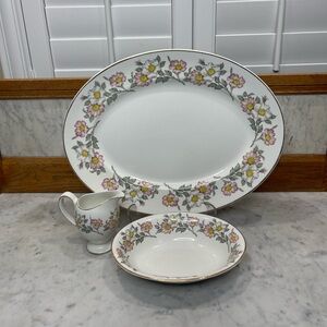 Vintage English Floral Serving Platter, serving bowl & Creamer